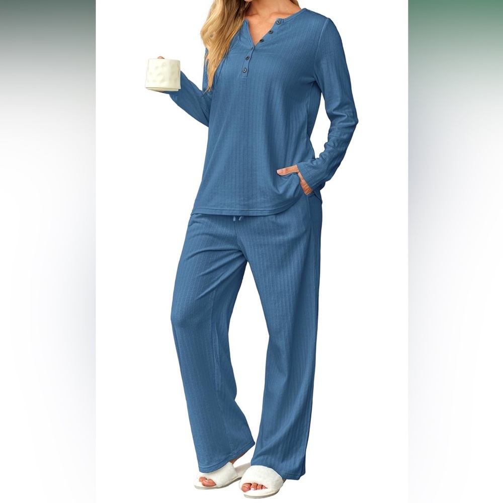 Women’s Cotton Maternity/Nursing Pajamas Set in Blue